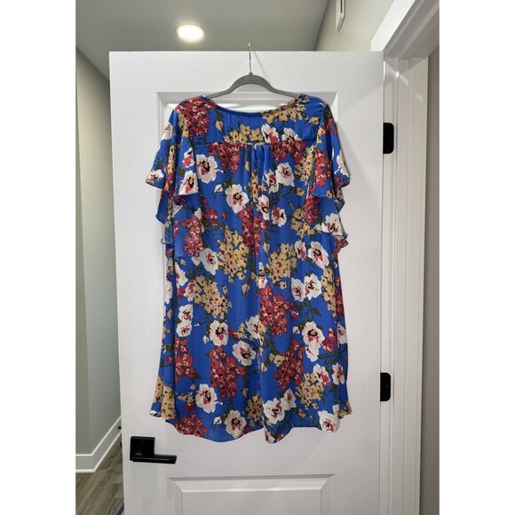 UMGEE Dress Women Size XL Blue Multi Floral Flutter Sleeve Bloomcore Boho - Picture 2 of 8